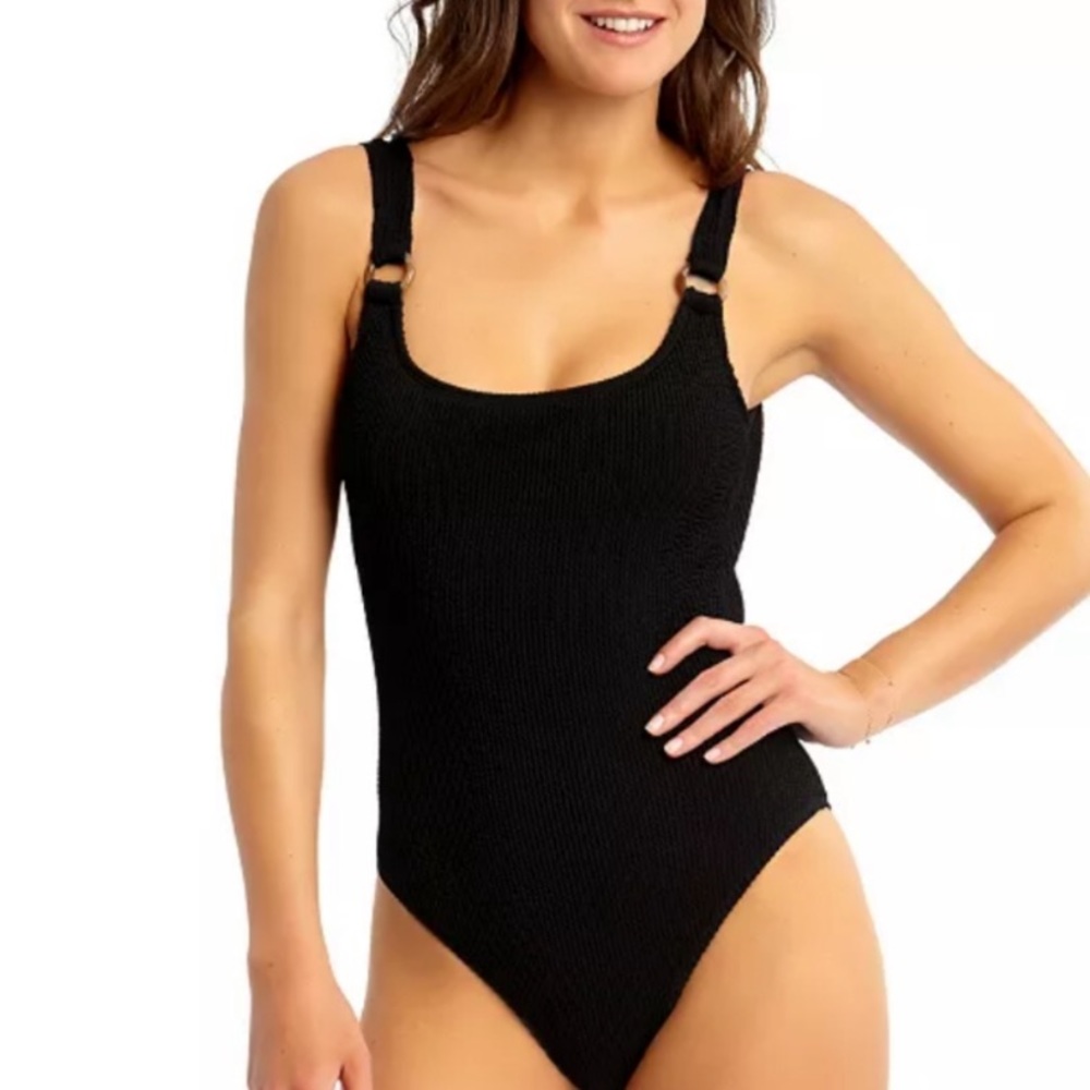 California Waves Textured Black Swimsuit